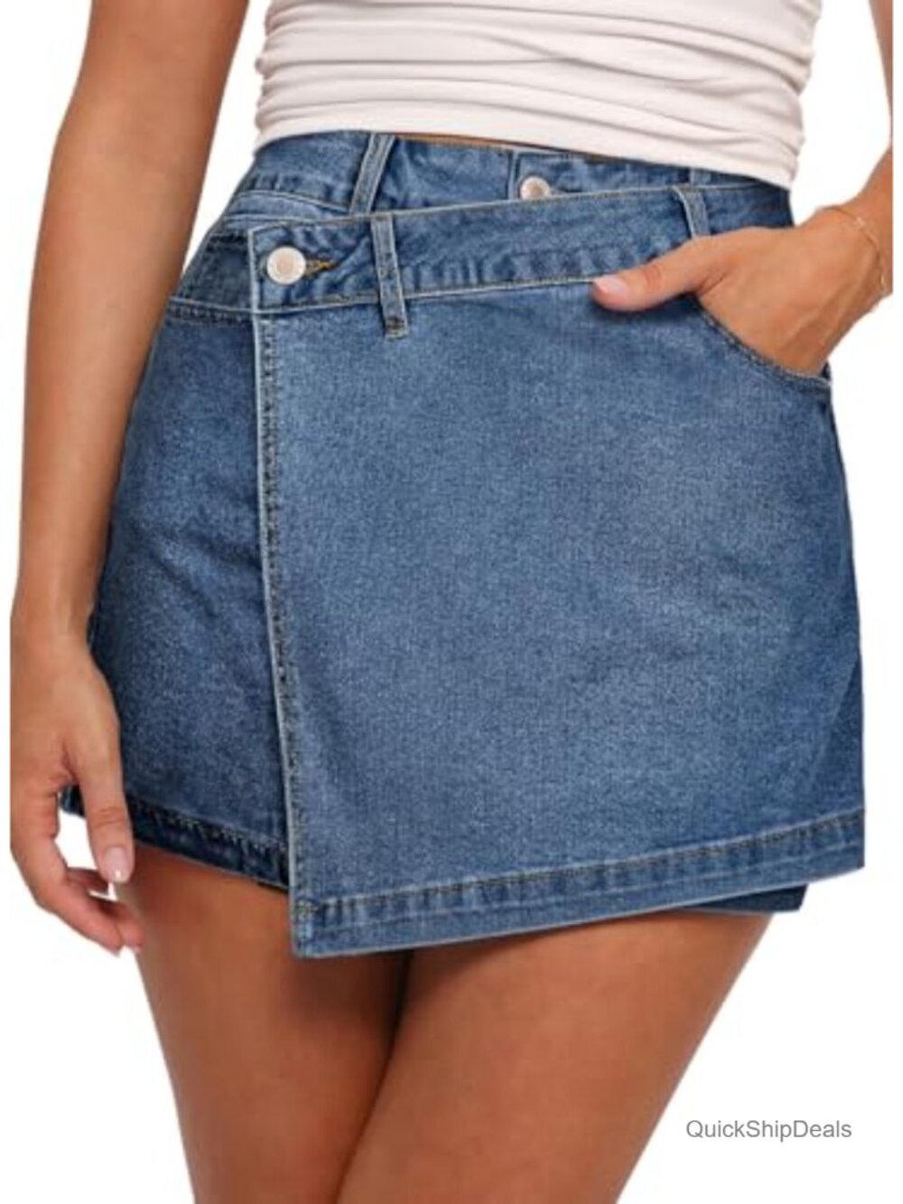 High Waisted Jean Skort Wrap Denim Skorts Casual Shorts